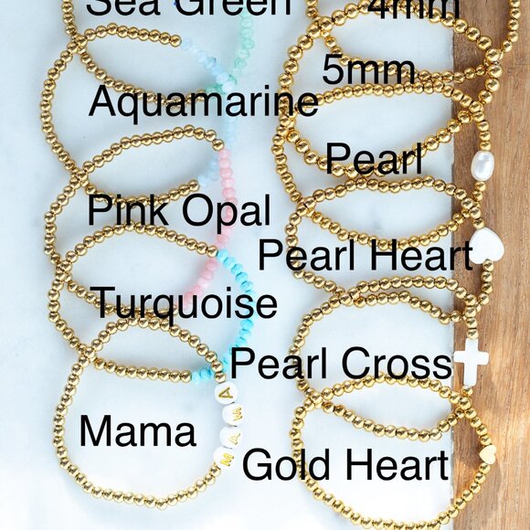 You Pick 2 WATERPROOF Gold Stretch Bracelets Non-tarnish Gemstone & Pearl & Bead - Picture 2 of 16